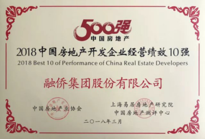 融僑集團榮膺2018中國房企28強，全國經營績效位列第二